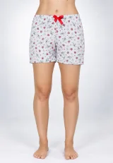 Short damă pijama, gri, imprimeu inimi roșii