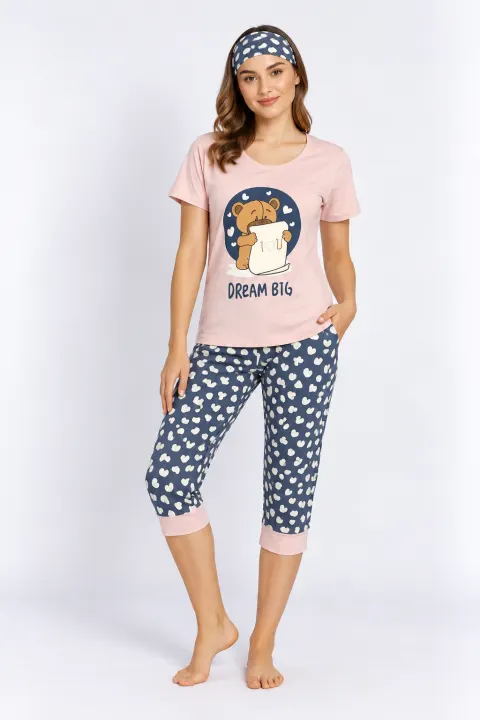 Pijama  Dama cu Masca de Dormit Asortată, imprimeu Dreams