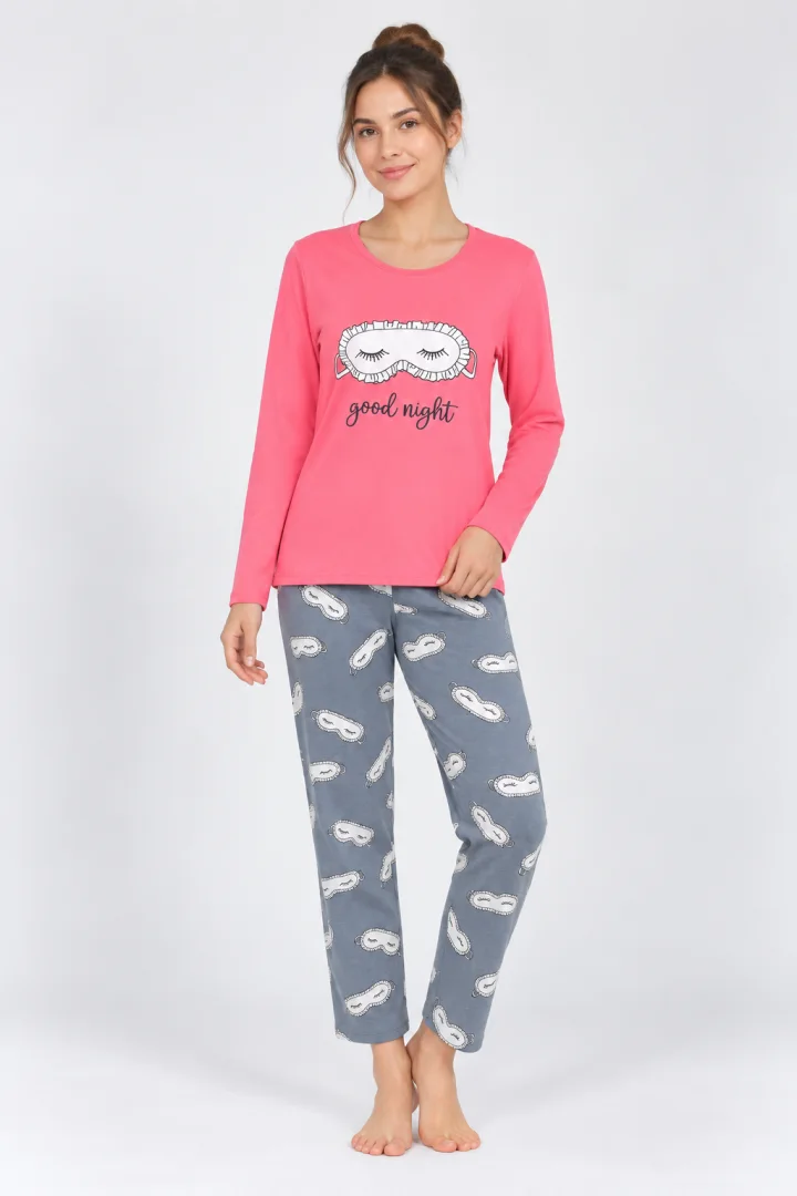 Pijama damă cu imprimeu ,,Good Night'', culoare roz