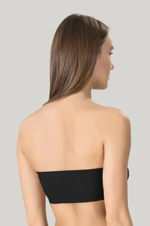 Bustieră damă Miss Fit elastică, fără bretele, cu pad-uri detașabile și design fără cusături, negru