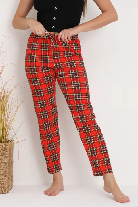 Pantaloni de pijama damă roșii cu carouri