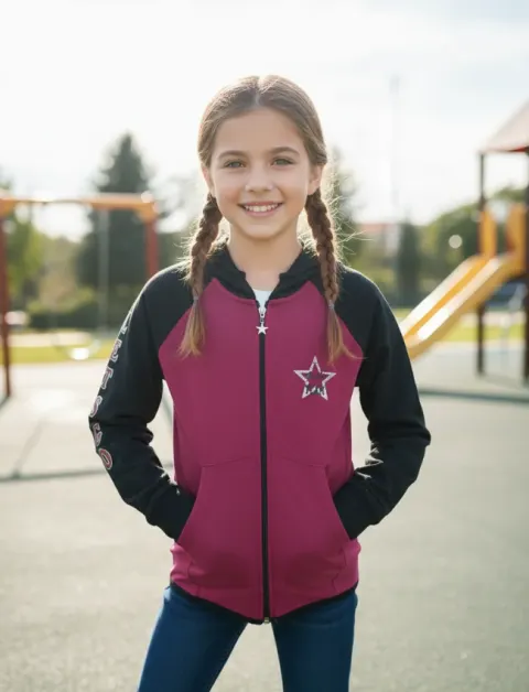 Hanorac fetițe vișiniu cu imprimeu „Girls Team”