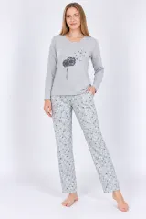 Pijama damă din bumbac mânecă lunga și pantaloni