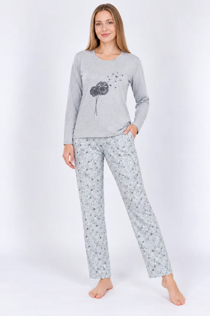 Pijama damă din bumbac mânecă lunga și pantaloni