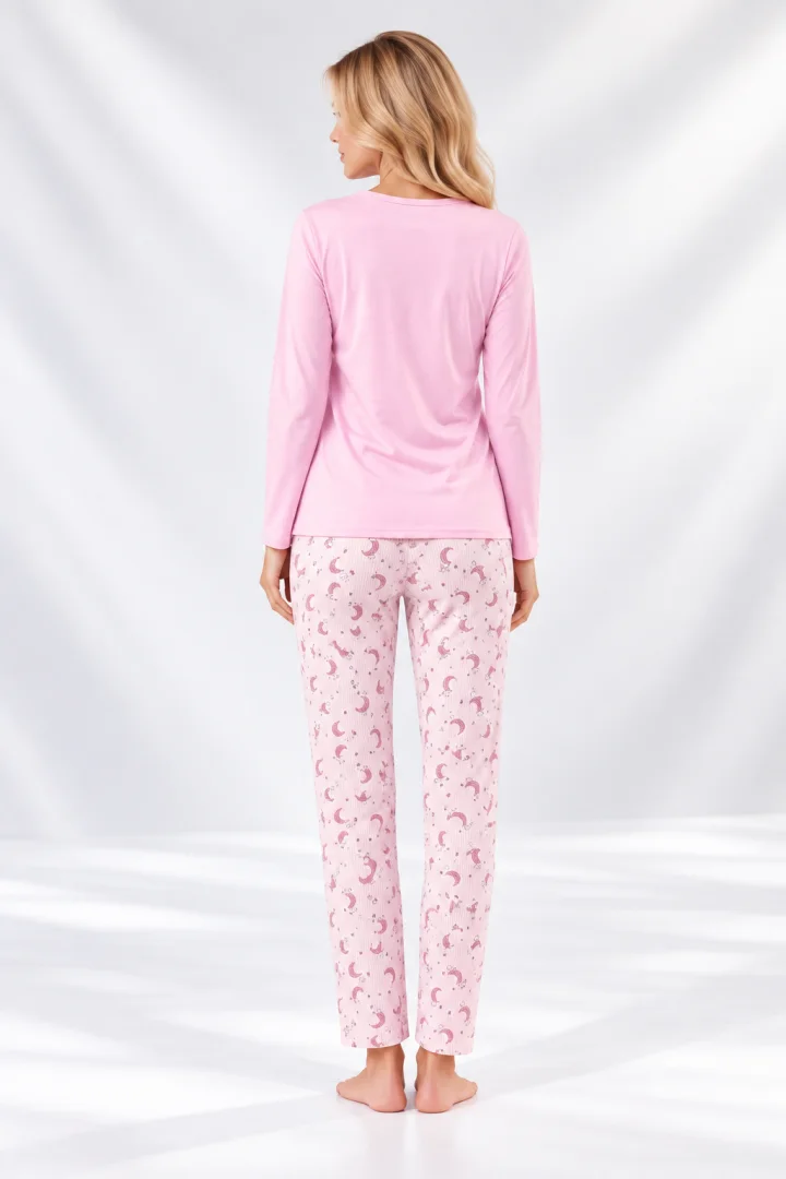 Pijama damă cu mânecă lungă și pantaloni lungi cu imprimeu