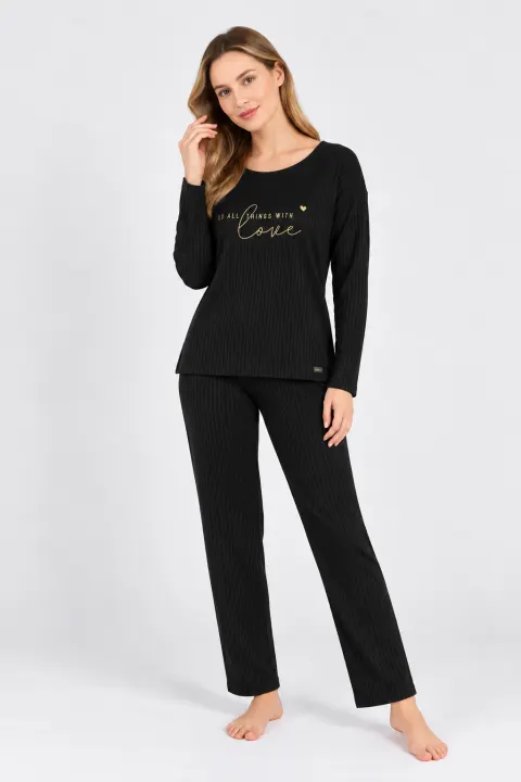 Pijama damă negru „Love” din bumbac