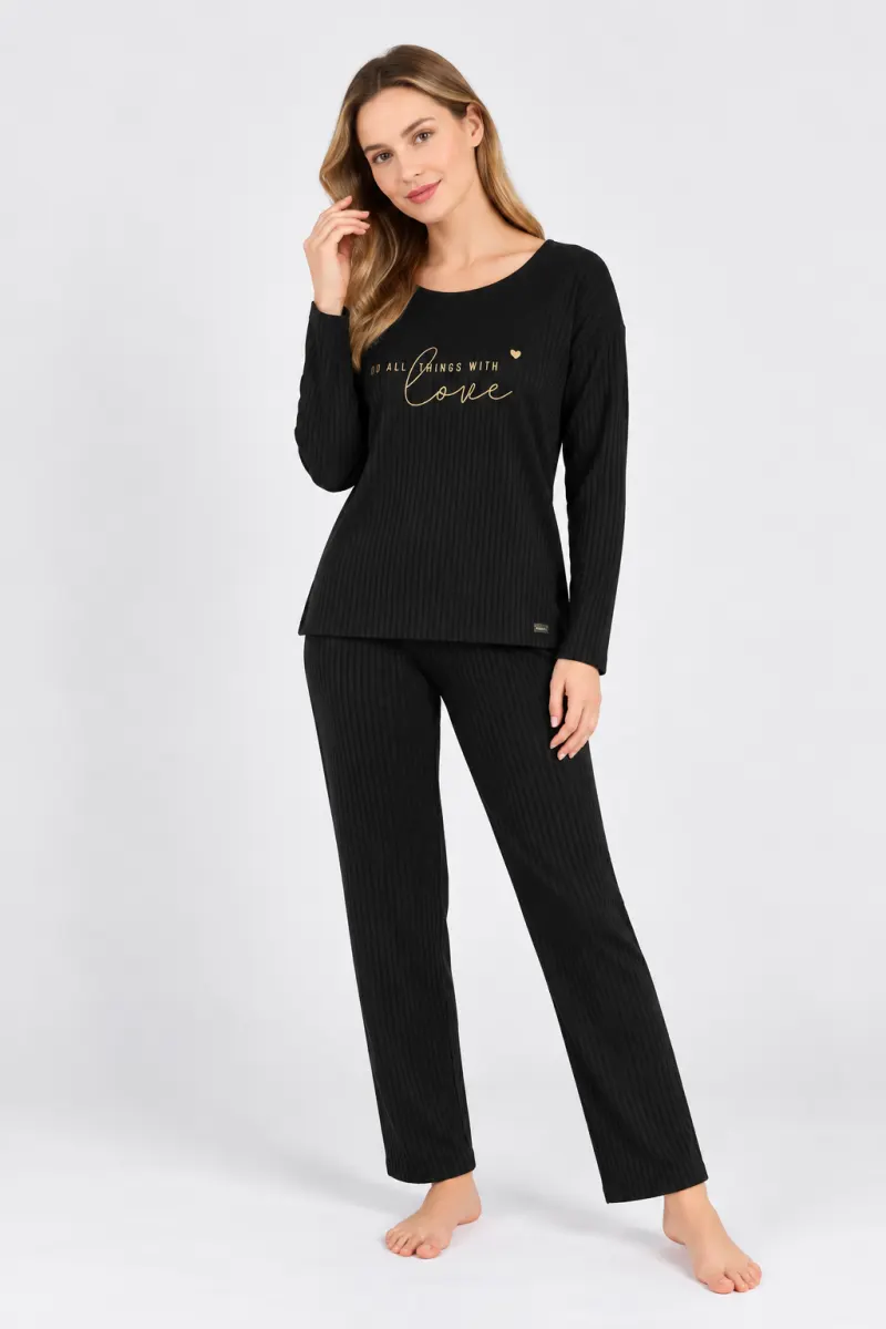 Pijama damă negru „Love” din bumbac