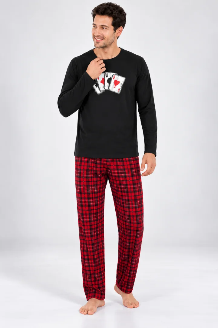 Pijama barbat negru cu carouri rosi