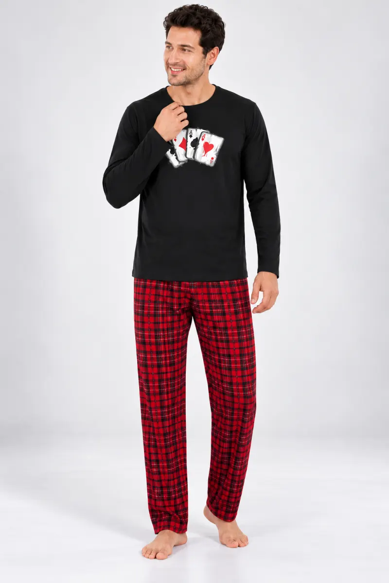Pijama barbat negru cu carouri rosi