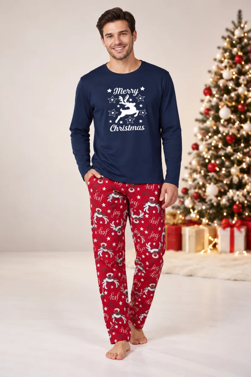 Pijama Bărbați de Crăciun, Bluză cu Mânecă Lungă și Pantaloni Lungi