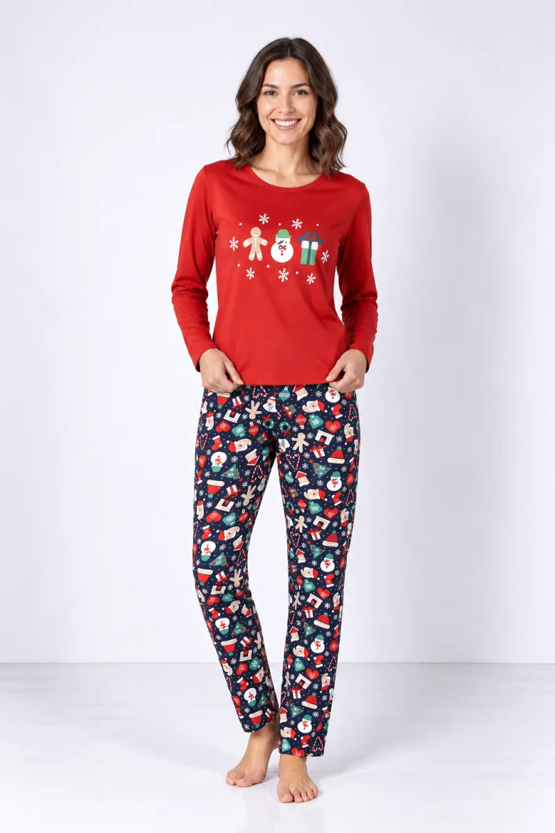 Pijama damă de Crăciun cu mânecă lungă și pantaloni lungi