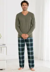 Pijama barbat kaki cu carouri mari