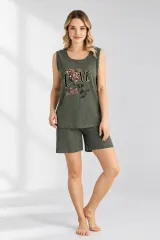 Pijama damă, maneca scurta si pantaloni scurti, culoare gri imprimeu ,,Love''