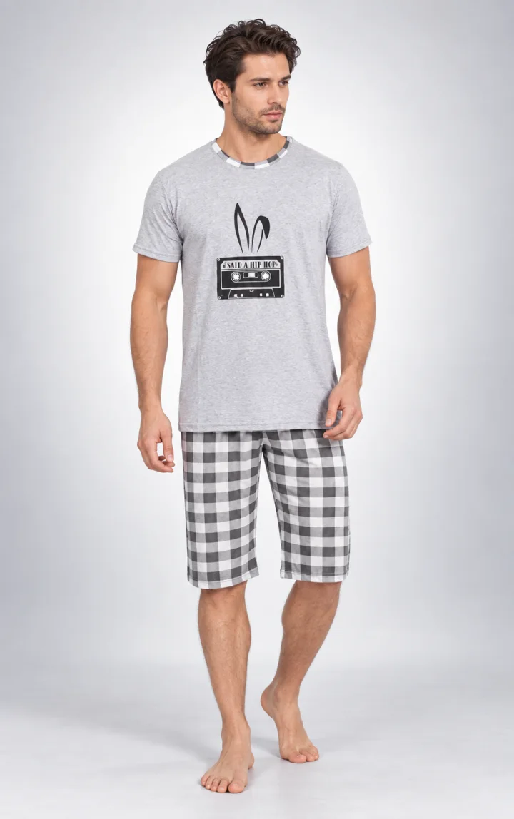 Pijama bărbat 3/4, imprimeu ,,Hip Hop'', gri