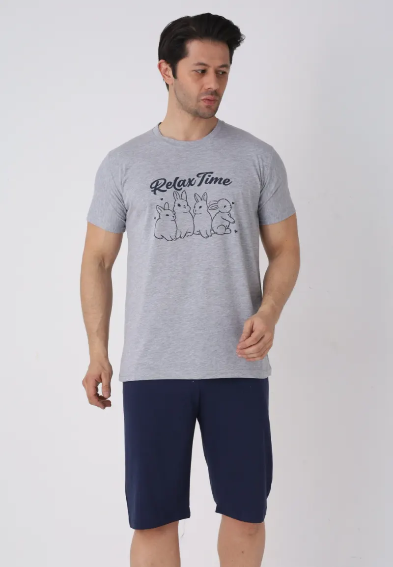 Pijama bărbați Paște, Gri–  pantaloni 3/4