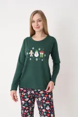 Pijama damă de Crăciun cu mânecă lungă și pantaloni lungi