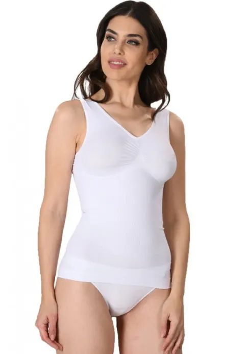 Maiou dama modelator in talie cu bretele late, culoare alb