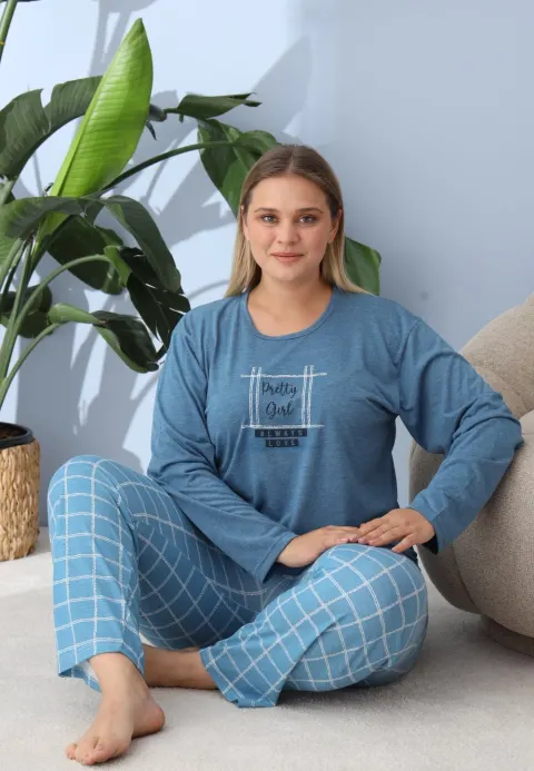 Pijama damă Big Size albastru închisă „Pretty Girl”