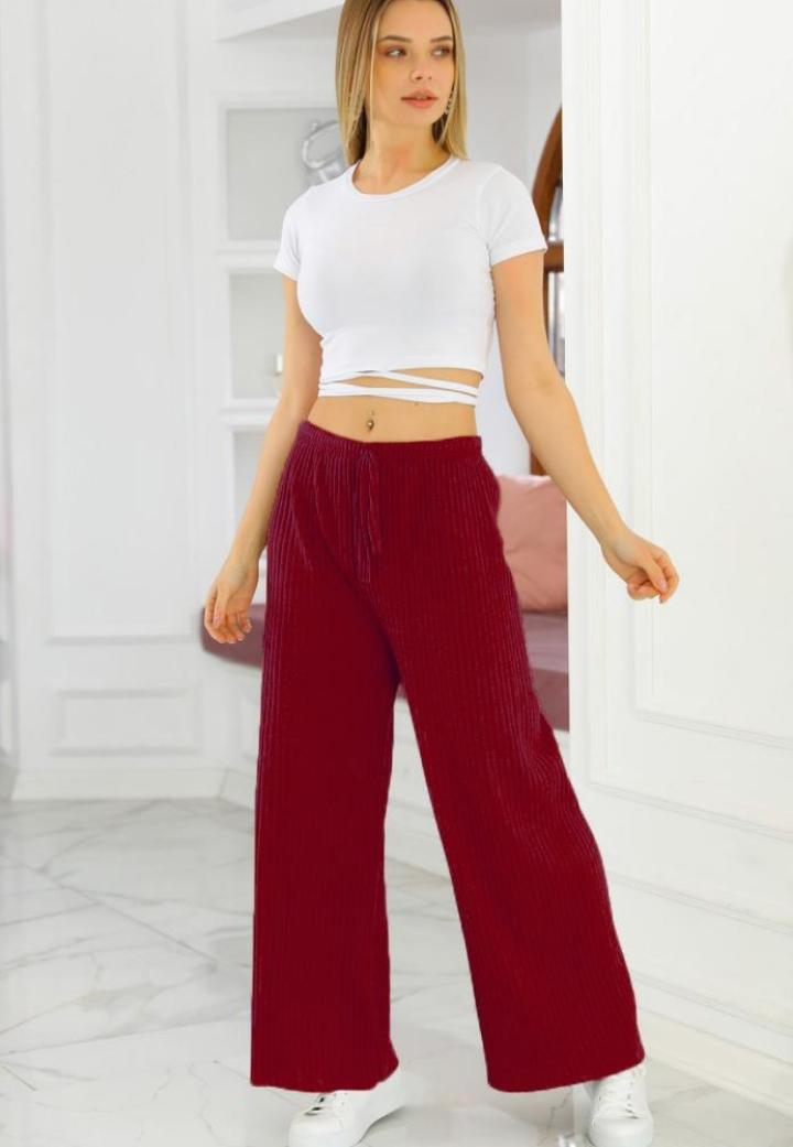 Pantaloni damă lungi plisați, Rosu