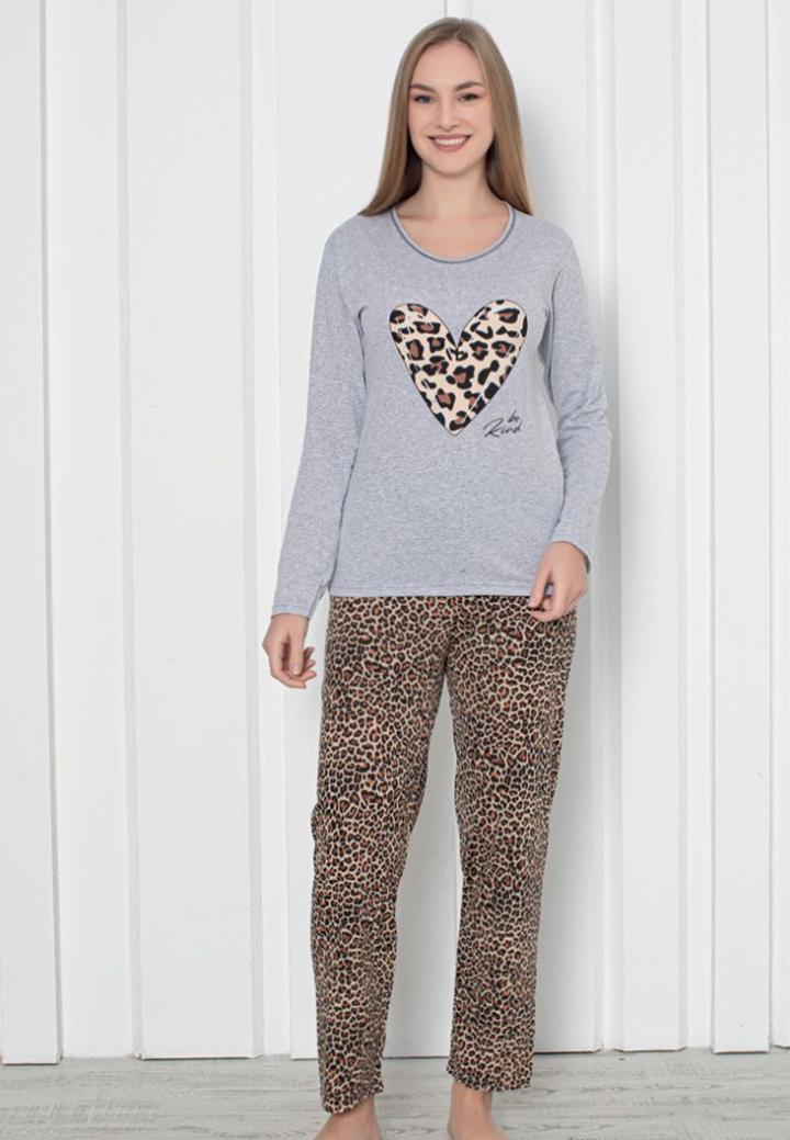Pijama Damă Gri – Confortabilă, Mâneca Lungă, Pantalon Lung, Animal Print
