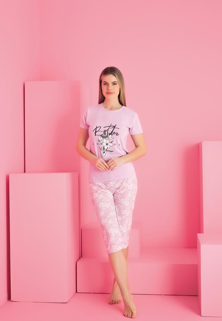 Pijama Damă Bumbac – Mâneca Scurtă și Pantalon 3/4 cu Print Better