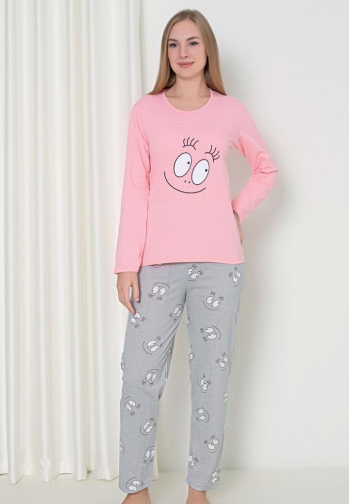 Pijama Damă – Mâneca Lungă, Pantalon Lung, Smile Roz