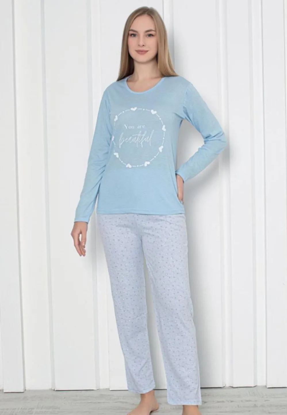 Pijama Damă – Mâneca Lungă, Pantalon Lung, Beautiful Bleu - 1
