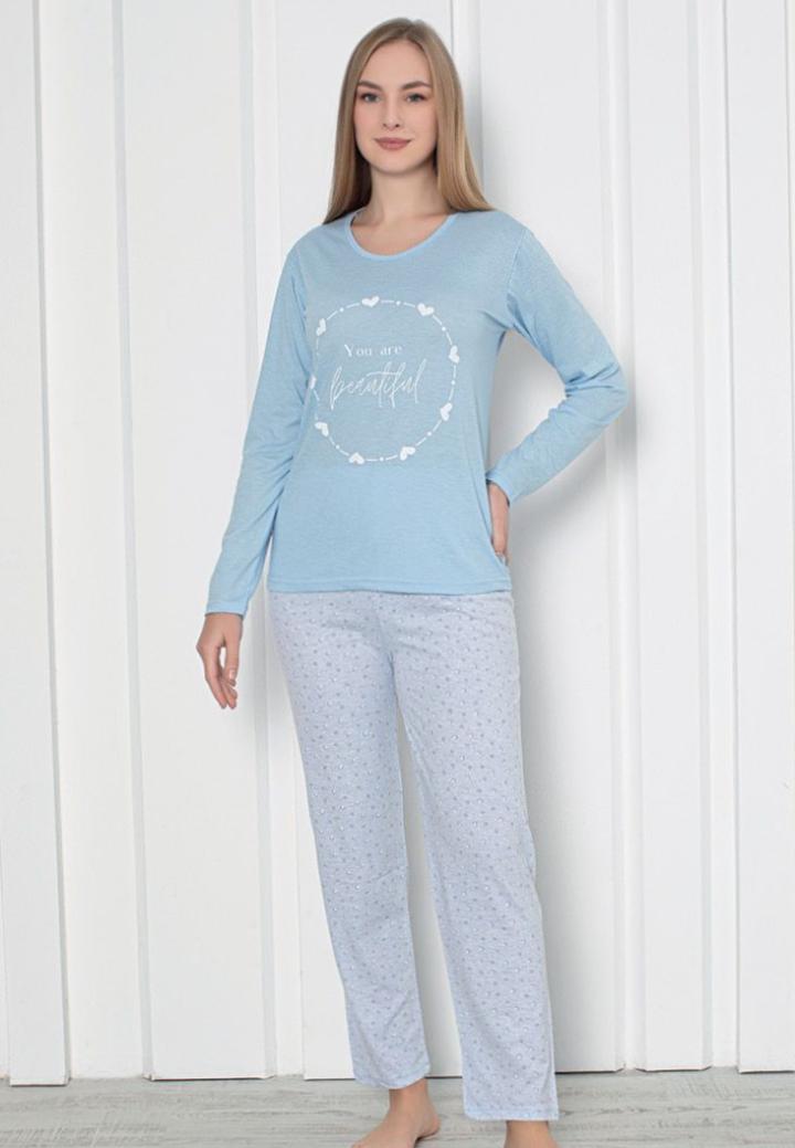 Pijama Damă – Mâneca Lungă, Pantalon Lung, Beautiful Bleu