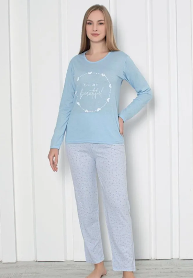 Pijama Damă – Mâneca Lungă, Pantalon Lung, Beautiful Bleu