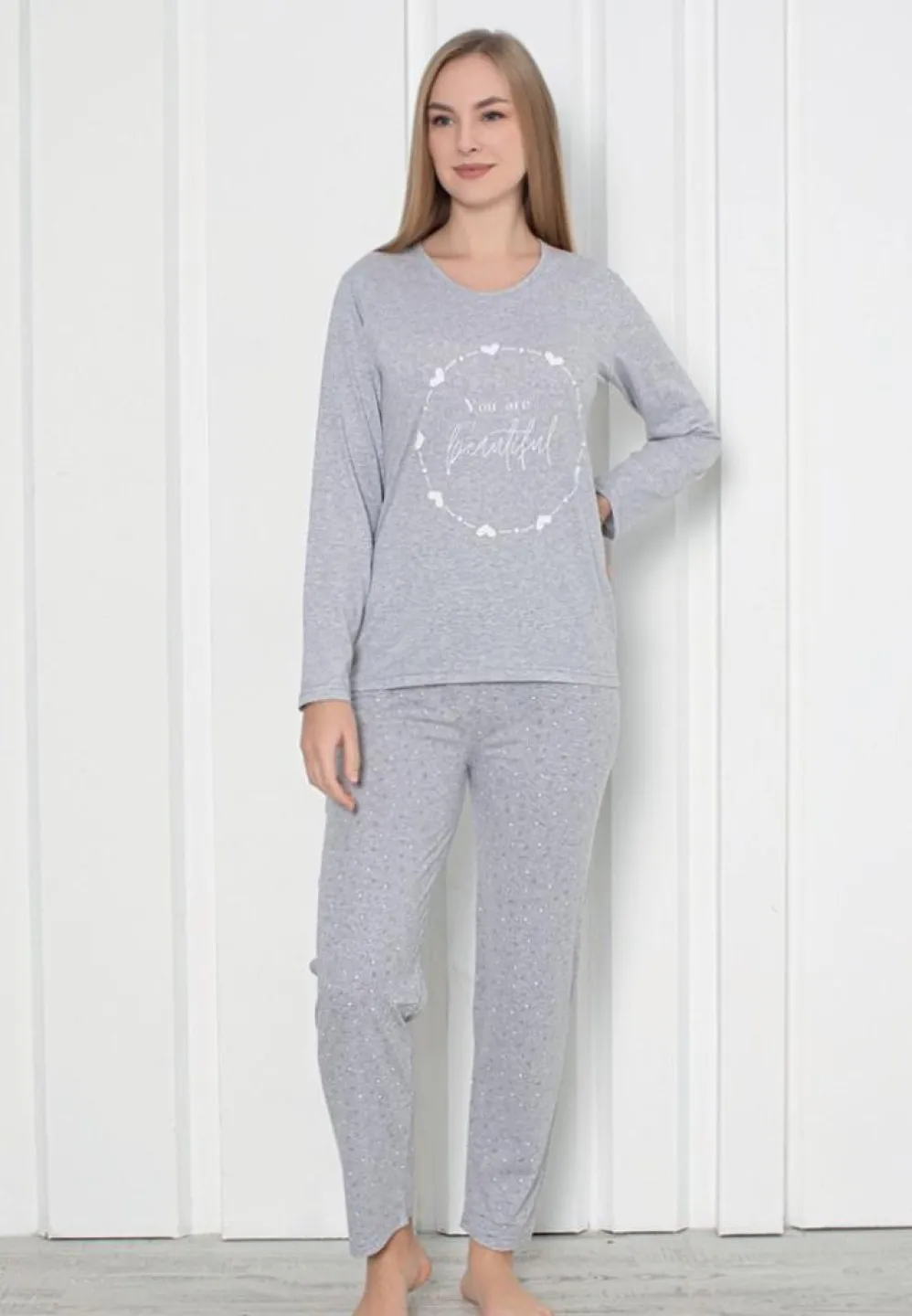 Pijama Damă – Mâneca Lungă, Pantalon Lung, Beautiful Gri - 1