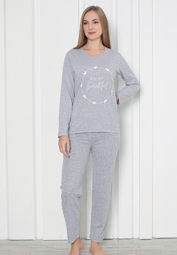 Pijama Damă – Mâneca Lungă, Pantalon Lung, Beautiful Gri