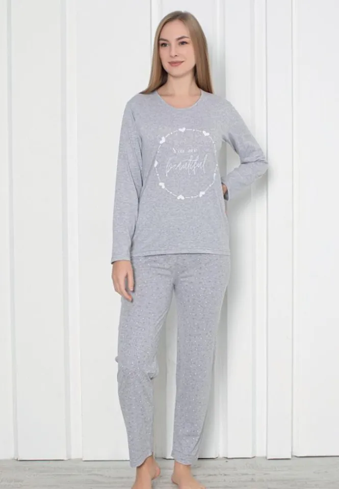 Pijama Damă – Mâneca Lungă, Pantalon Lung, Beautiful Gri