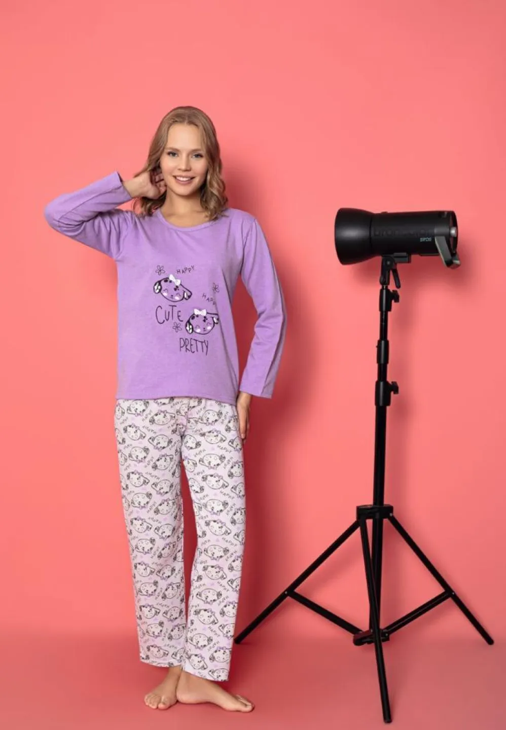 Pijama damă călduroasă cu mâneci lungi – Happy Cute - 1