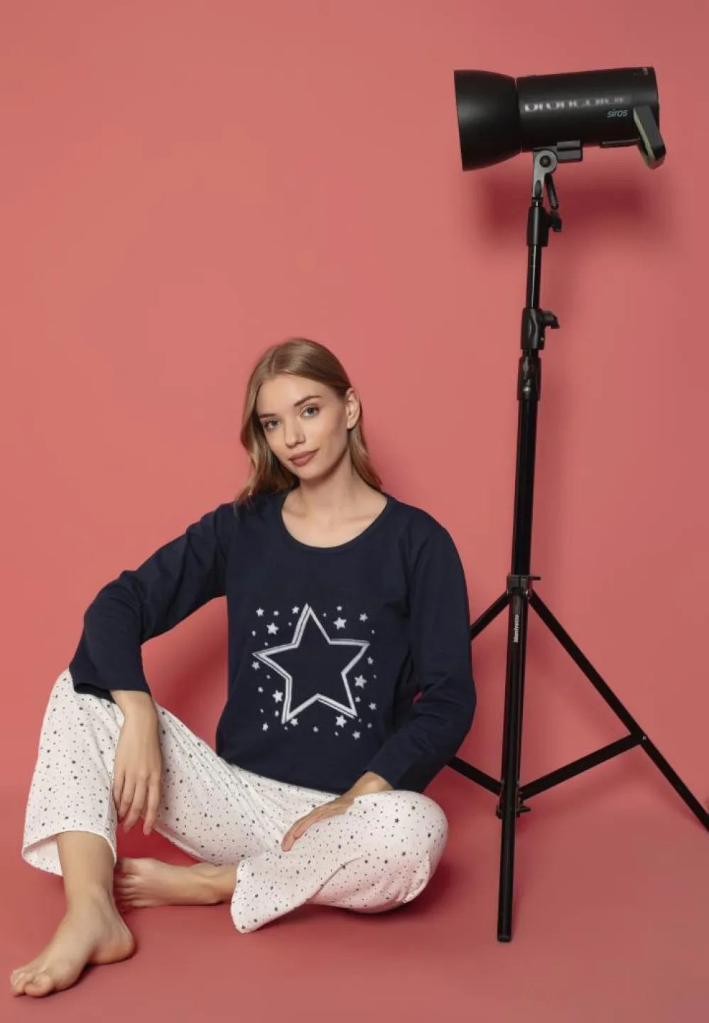 Pijama damă mâneci lungi vătuită – Model Stele - 3