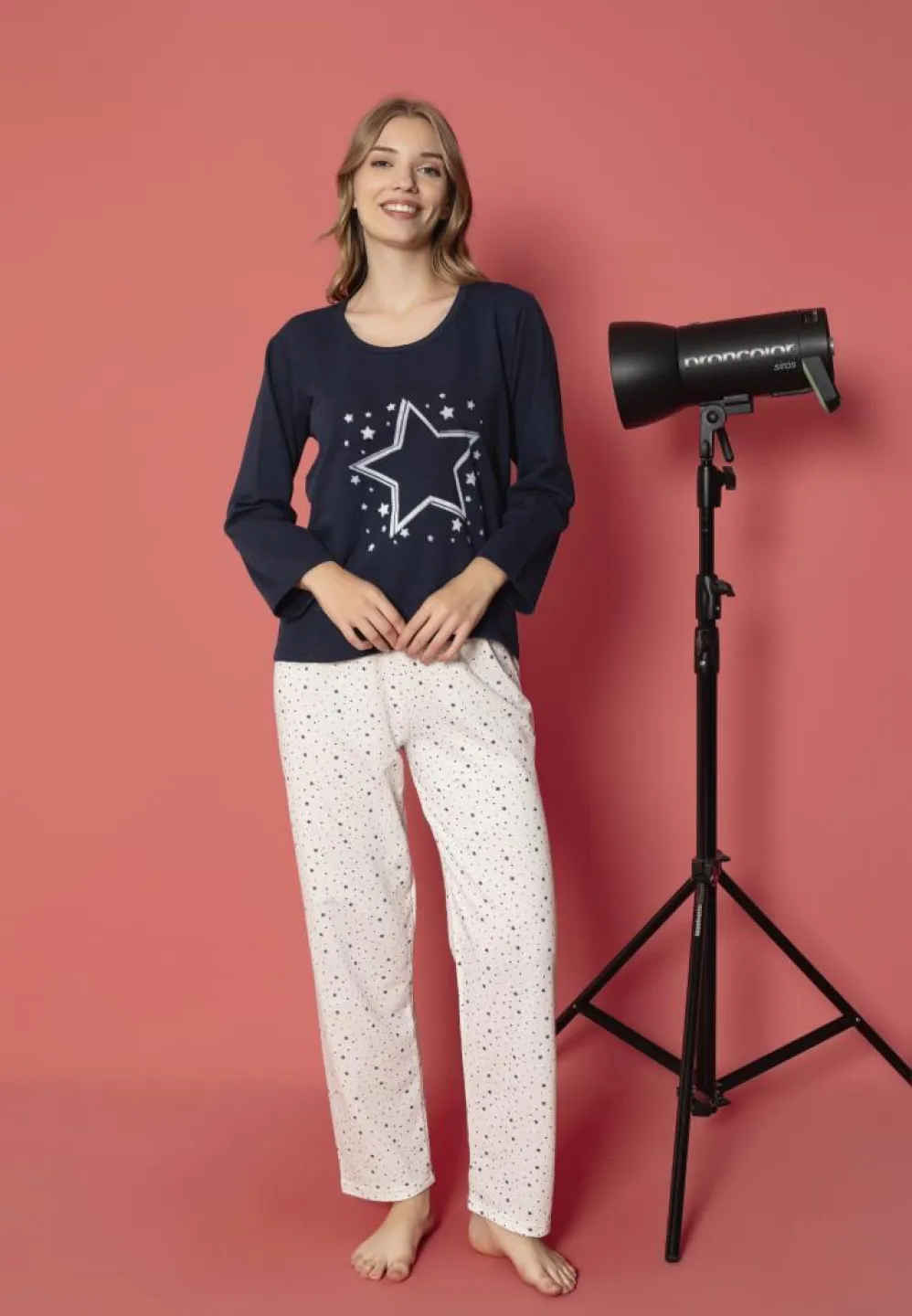 Pijama damă mâneci lungi vătuită – Model Stele - 1