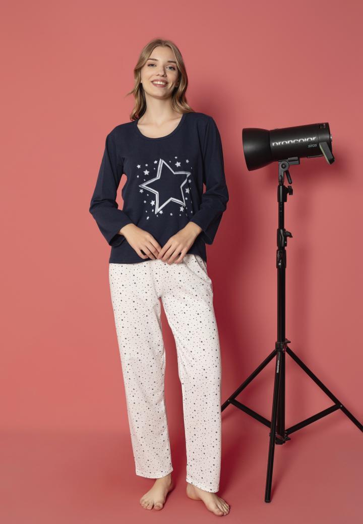 Pijama damă mâneci lungi vătuită – Model Stele