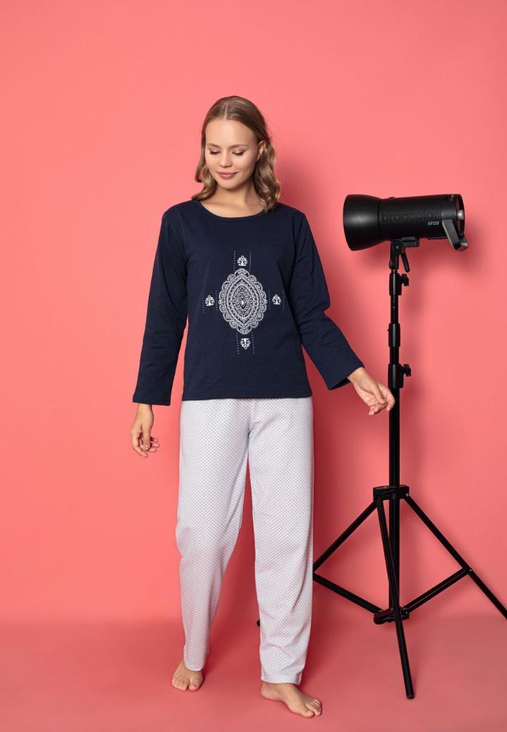Pijama damă mâneci lungi vătuită – Bleumarin