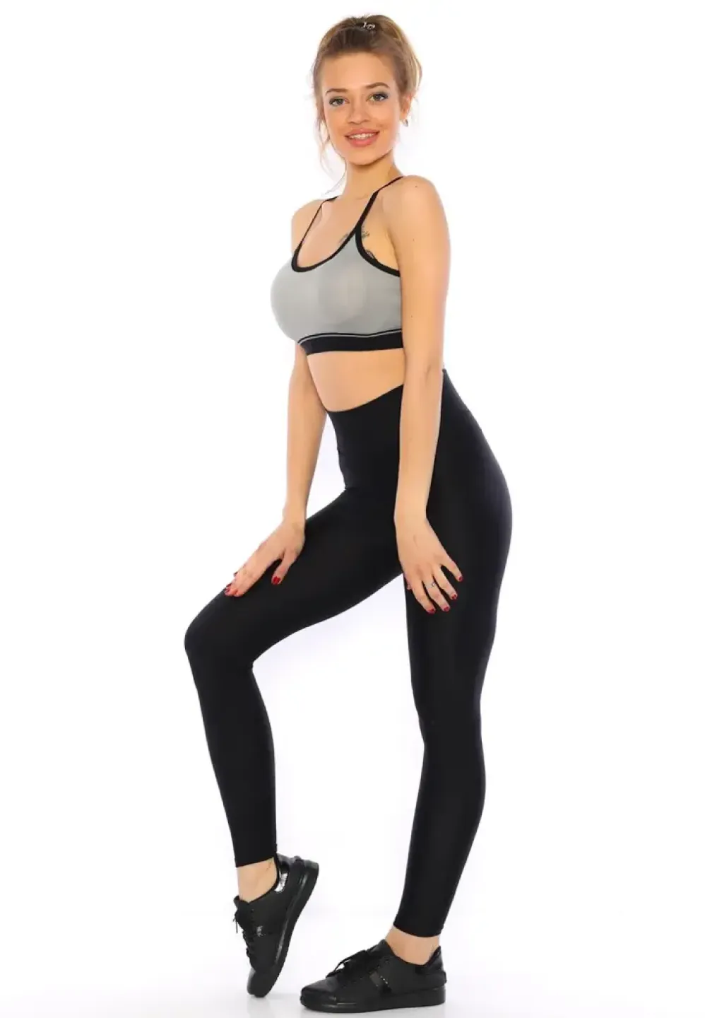 Colanți damă lucioși negri – subțiri, mulați, material elastic - 4