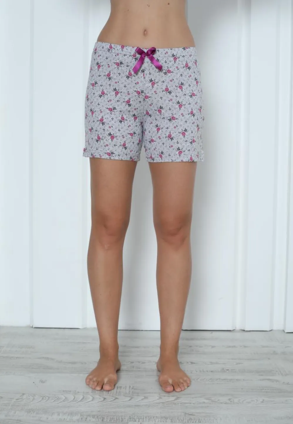 Pantalon Scurt Damă din Bumbac cu Flori Mov – Fresh și Confortabil - 3