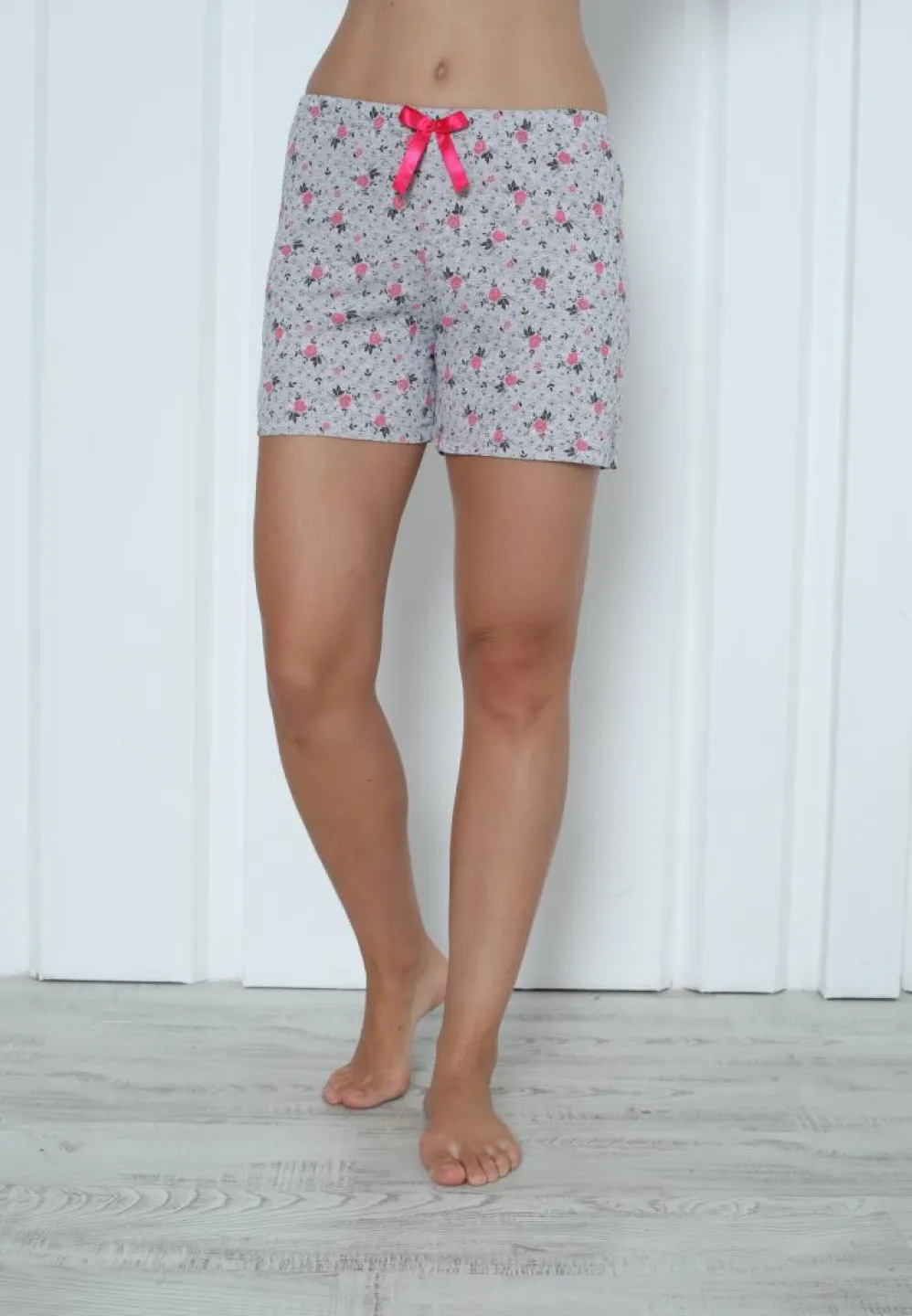 Pantalon Scurt Damă din Bumbac cu Flori Roz – Feminin și Confortabil - 1