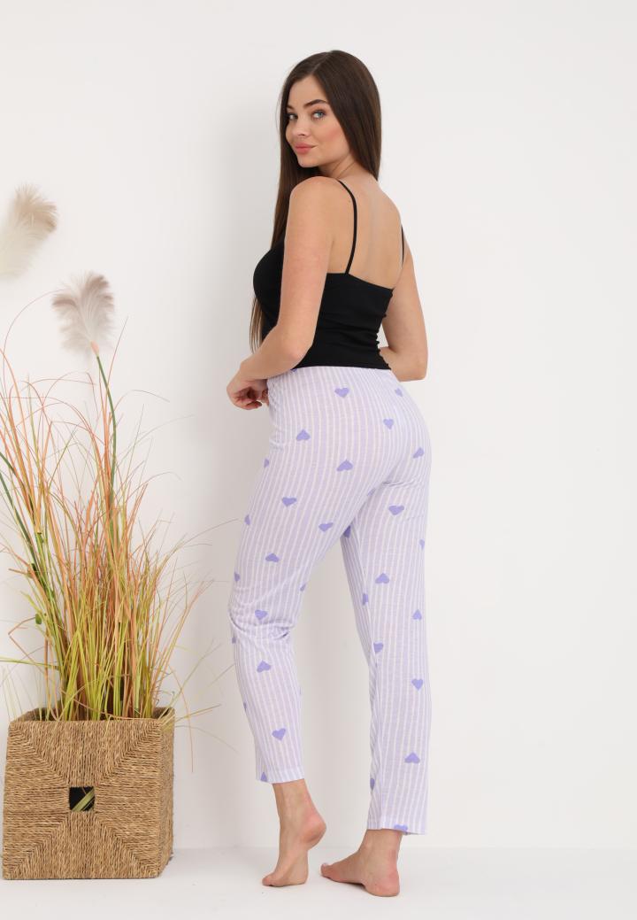 Pantaloni Lungii de Pijama Damă cu Imprimeu Inimioare Mov – Confort și Relaxare hover