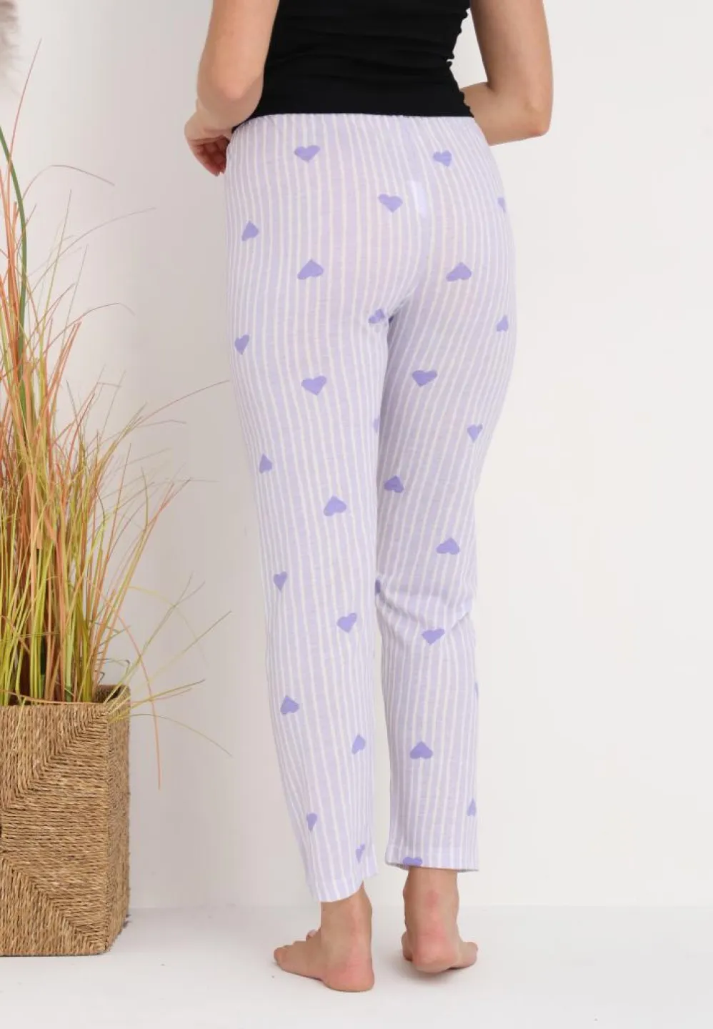 Pantaloni Lungii de Pijama Damă cu Imprimeu Inimioare Mov – Confort și Relaxare - 3