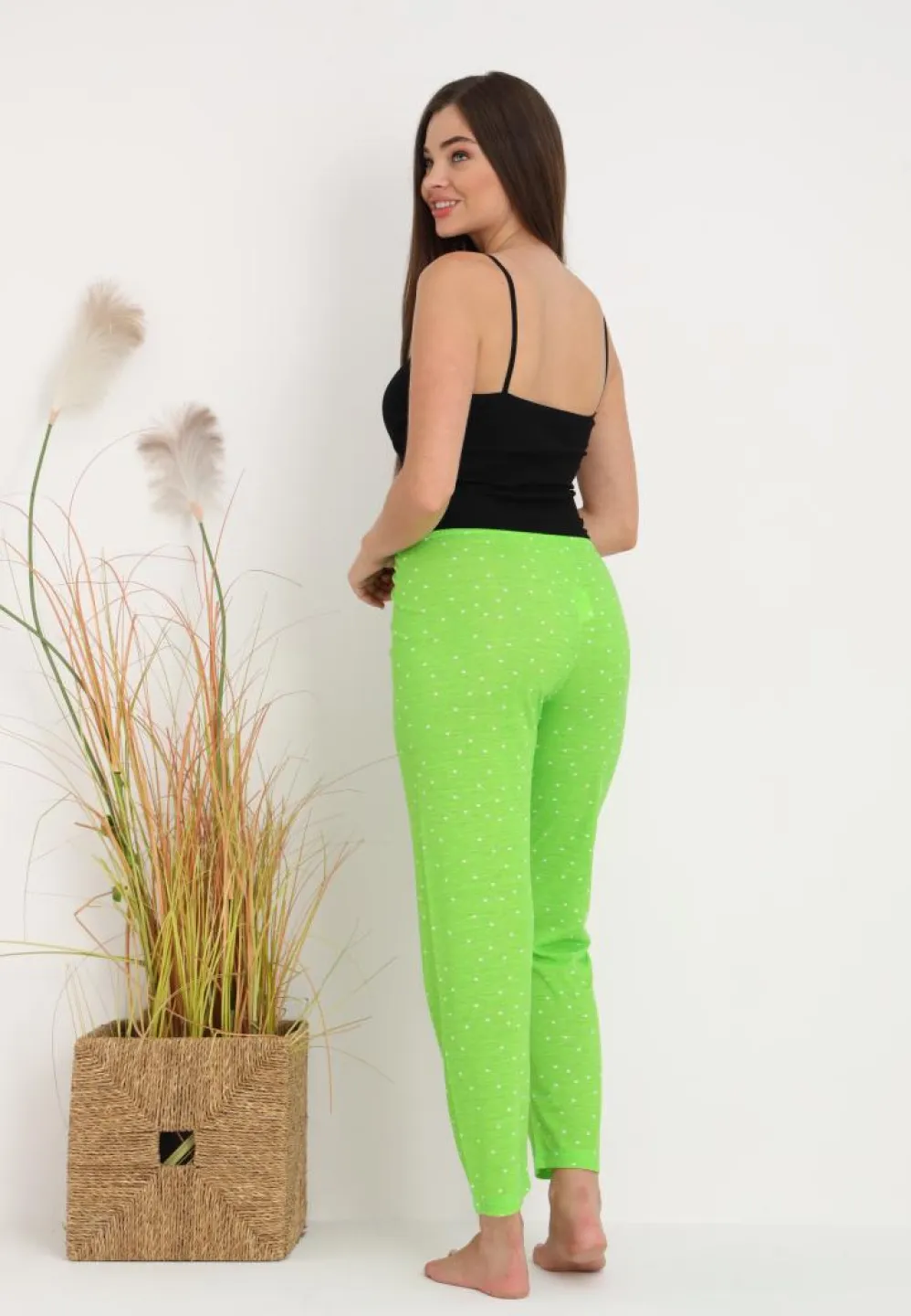 Pantaloni Lungii de Pijama Damă cu Imprimeu Buline Verde – Confort și Stil - 2