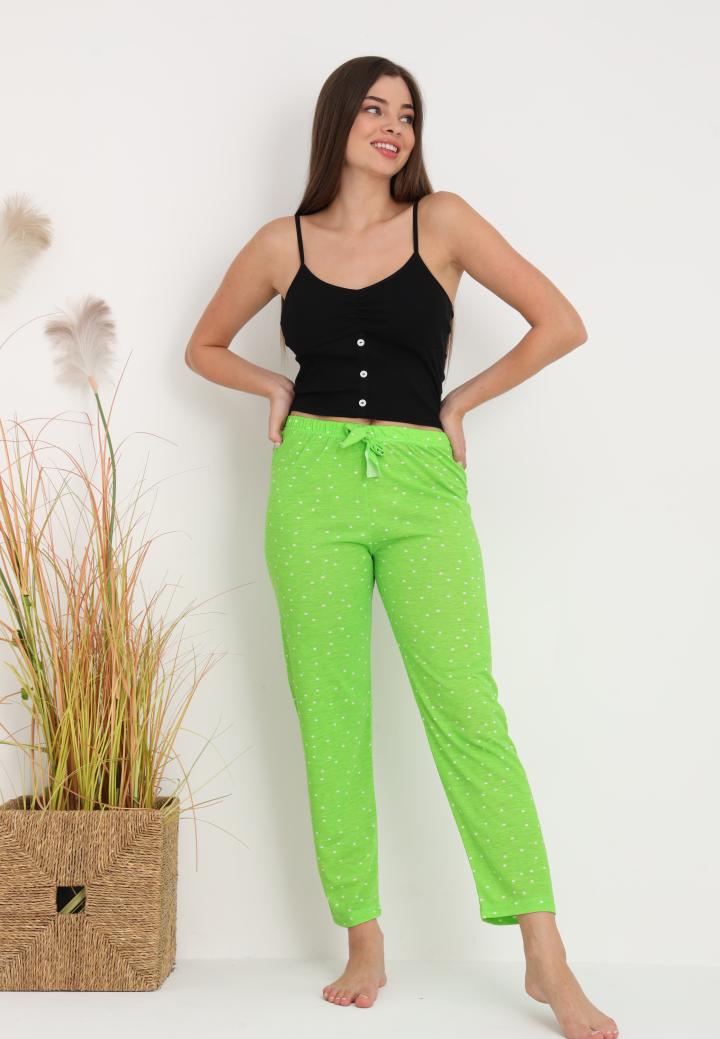 Pantaloni Lungii de Pijama Damă cu Imprimeu Buline Verde – Confort și Stil