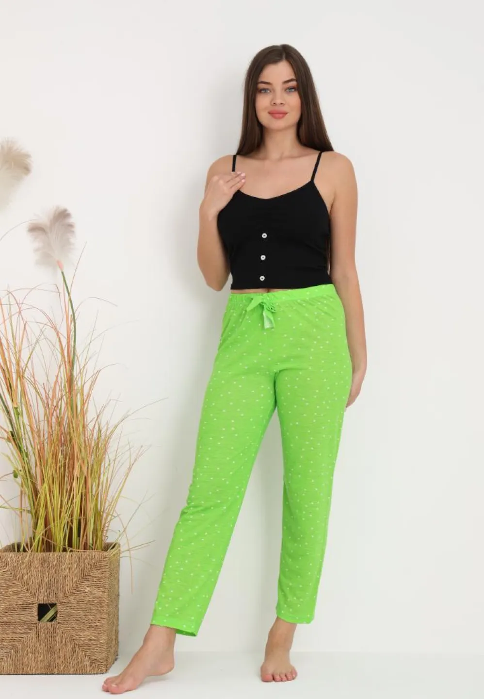 Pantaloni Lungii de Pijama Damă cu Imprimeu Buline Verde – Confort și Stil - 4