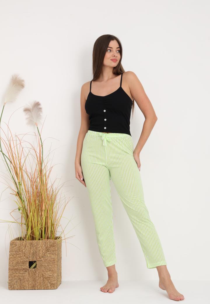 Pantaloni Lungii de Pijama Damă cu Imprimeu Dungi Verde – Confort și Relaxare