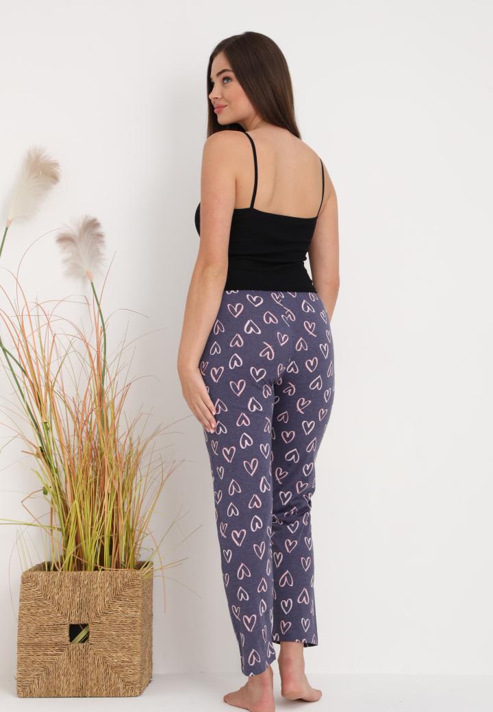 Pantaloni Lungii de Pijama Damă cu Imprimeu Inimioare Gri – Confort și Relaxare hover