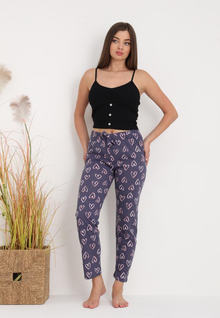 Pantaloni Lungii de Pijama Damă cu Imprimeu Inimioare Gri – Confort și Relaxare