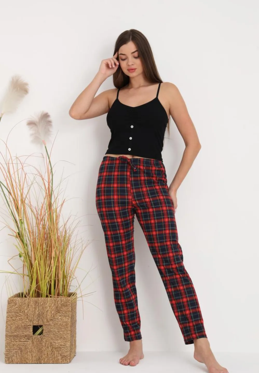 Pantaloni Damă lungi – Confort și Relaxare cu Print Carouri - 1