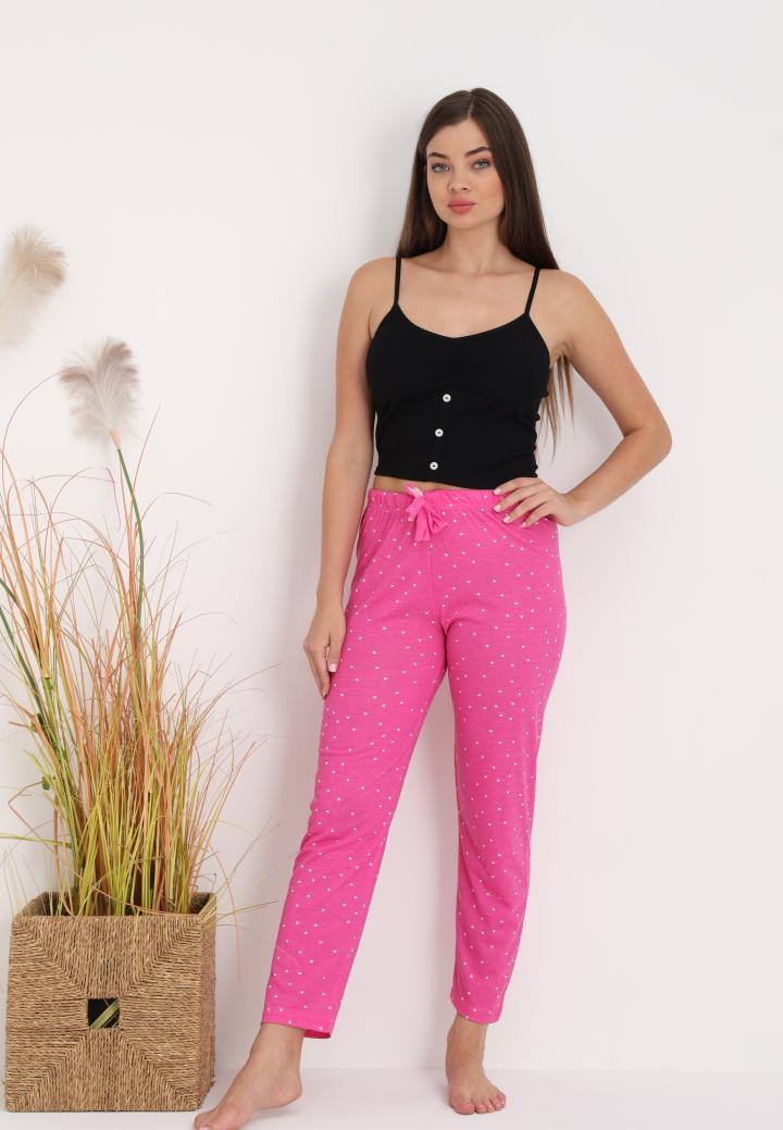 Pantaloni Damă lungi – Confort și Relaxare cu imprimeu buline roz